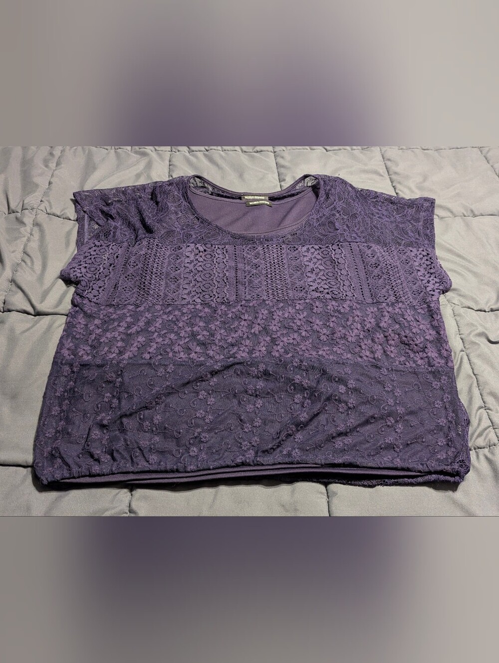 Valerie Stevens Dark Purple Lace & Embroidered Long Sleeve Top Size XL